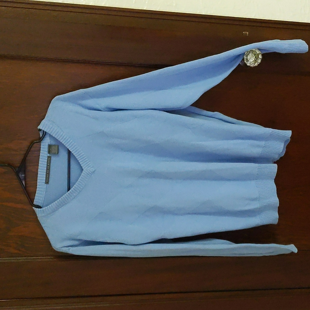 Oscar De La Renta Light Blue V Neck Cotton Sweater Size Large